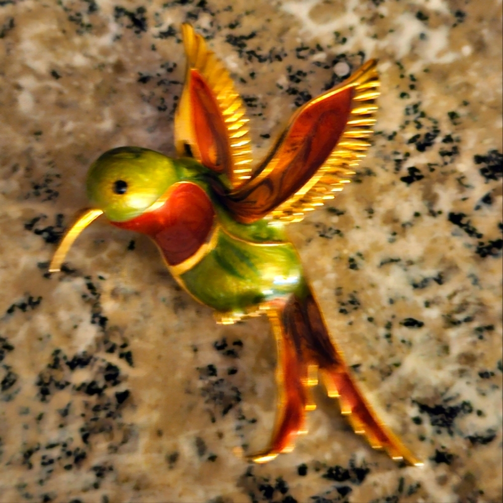 Vintage Enamel Hummingbird Brooch